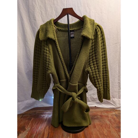 Bisou Bisou Sweaters - Bisou Bisou Green Cable Knited Cardigan Chunky Sweater